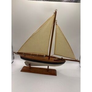 World Bazaars Wooden Sailboat Model Decorative Nautical Ship with Stand 11 Inch